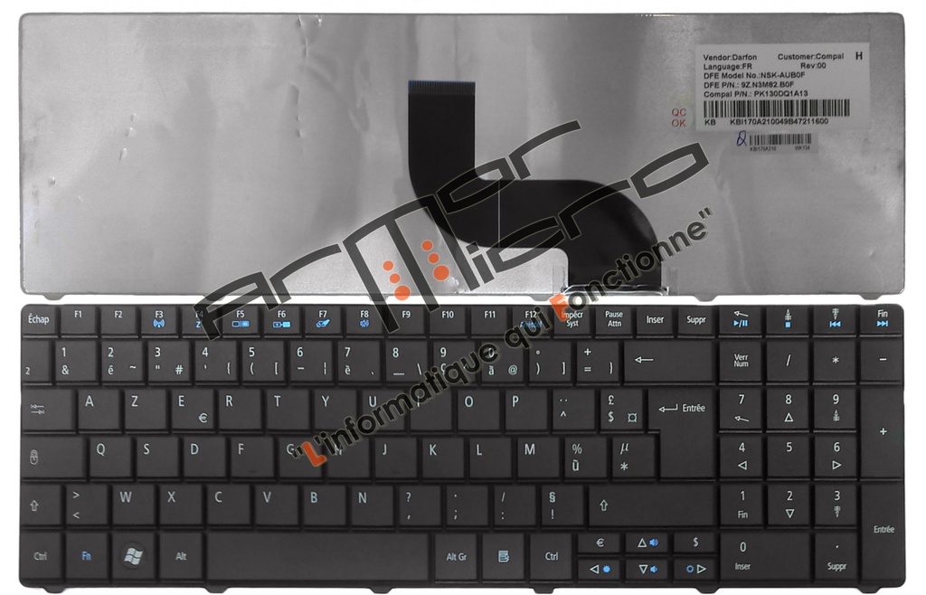 Clavier pour portable Acer PK130PI1B14 MP-09G36F0-6981W NK.I1713.033