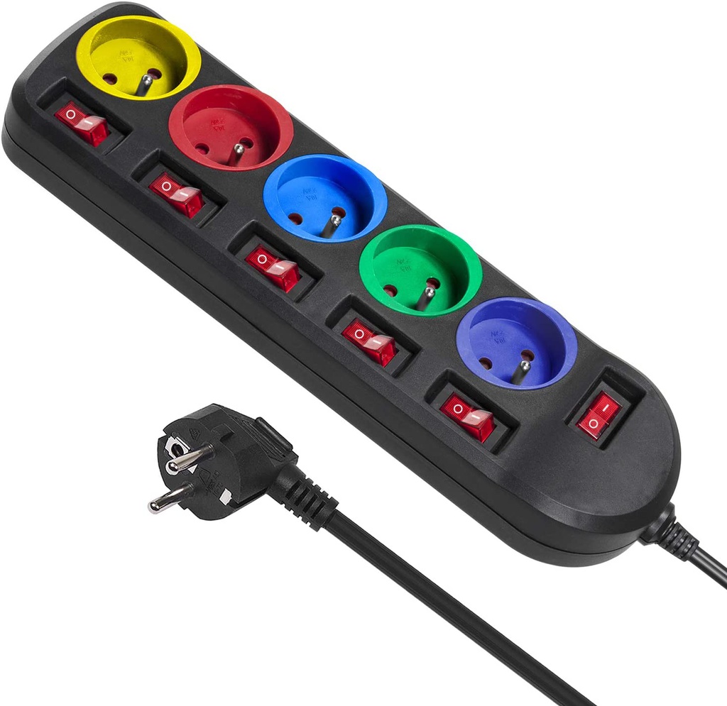 Multiprise électrique Maclean MCE204M avec interrupteurs individuels - câble 1.5M - 5 Prises