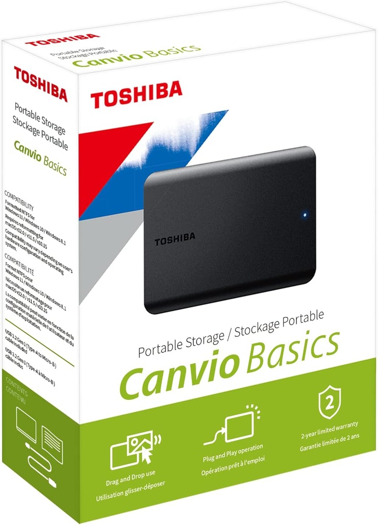 Disque Dur Ext. 1To USB3.0 Toshiba Canvio 2022 2.5"