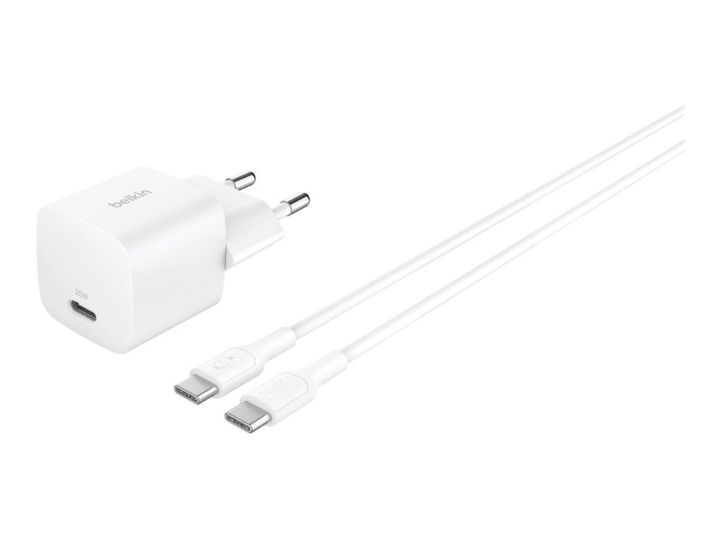 Chargeur secteur USB Type C + 1 câble USB-C > USB-C 1M 25W PD Belkin Blanc