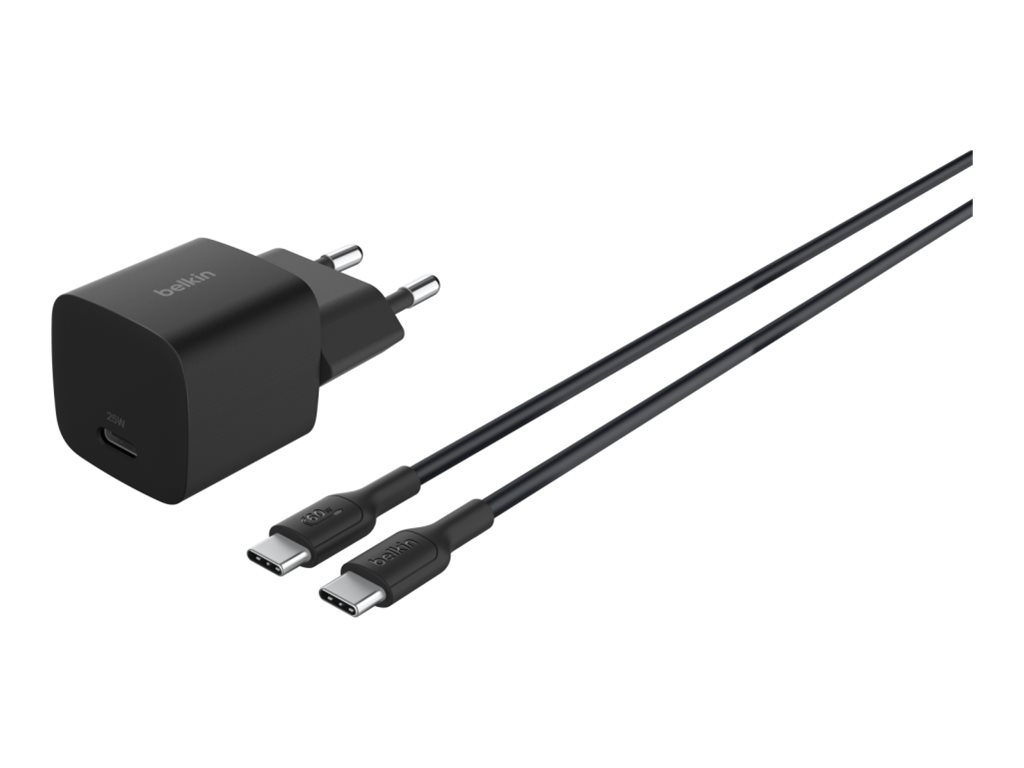 Chargeur secteur USB Type C + 1 câble USB-C > USB-C 1M 25W PD Belkin (Noir)