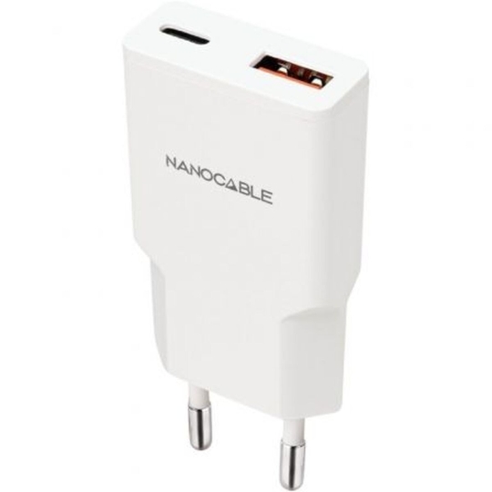 Chargeur Secteur Nanocable Blanc USB-A + USB-C Quick Charge 20W PD