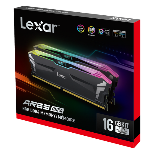 [LD4BU008G-R3600GDLA] 16Go (2x8Go) DDR4 3600Mhz CL18 Lexar Ares RGB Noires