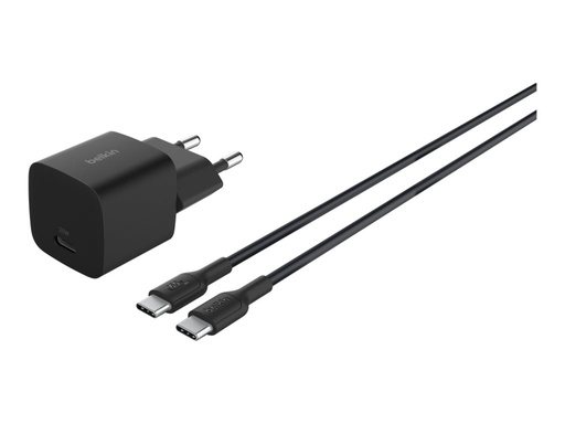 [WCA012KQ1MBK-B6] Chargeur secteur USB Type C + 1 câble USB-C > USB-C 1M 25W PD Belkin (Noir)
