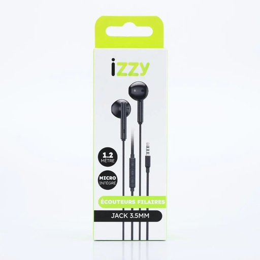 [IZECFILJKN] Ecouteurs filaires avec micro Izzy  Jack 3.5" avec boitier de contrôle (noir)